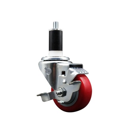 Service Caster 3'' Red Poly Swivel 1-3/8'' Expanding Stem Caster with Brake SCC-EX20S314-PPUB-RED-TLB-138